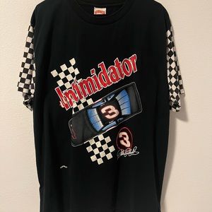 Vtg Dale Earnhardt THE INTIMIDATOR Checkered Sleeve Nutmeg USA T-Shirt L Large
